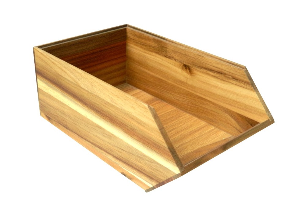 Acacia Wood Medium Pantry Bin - Sloped Front Storage Organizer